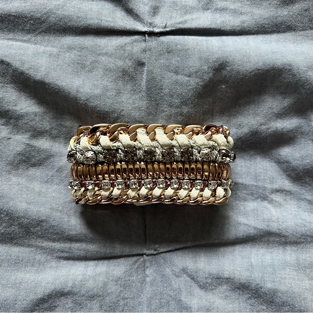 henri bendel Gold and Cream Multi-Row Chain Bracelet